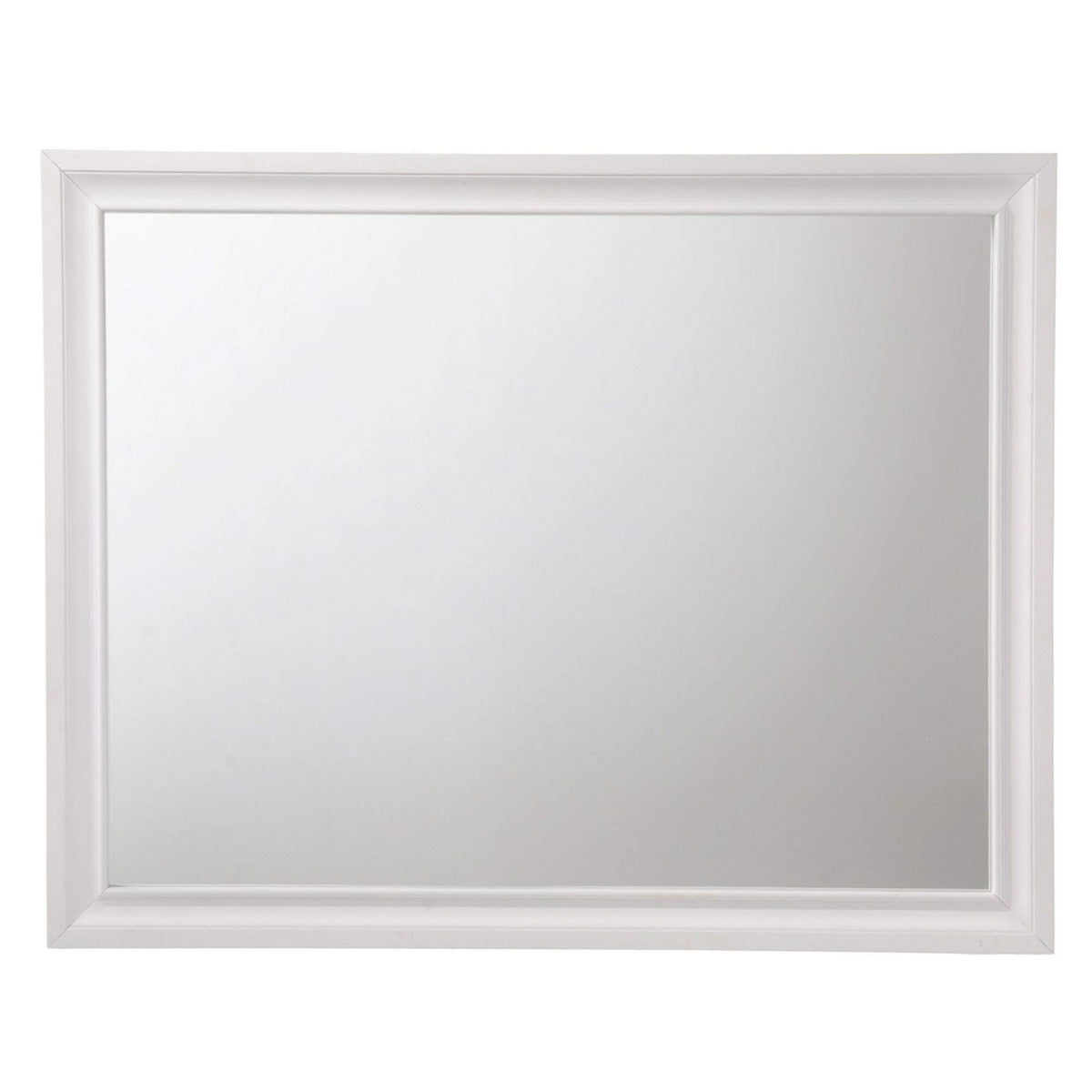 Benjara Wooden Rectangular Wall Mirror With Beveled Edges, White