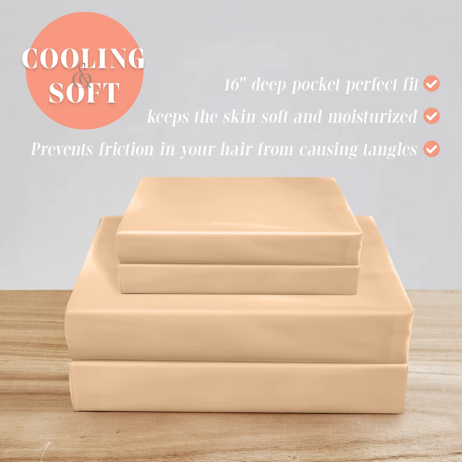 Elegant Comfort Luxurious 4-Piece Silky Satin Sheet Set, Skin And Hair Friendly, Wrinkle, Fade, Stain Resistant With Deep Pockets Fitted Sheet, Cooling Soft Satin Sheet Set, Cali King, Champaign