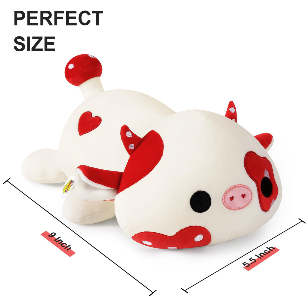 Onsoyours Cute Cow Plushie, Soft Stuffed Mushroom Cow Squishy Plush Animal Toy Pillow For Kids (Red Mushroom Cow, 9')