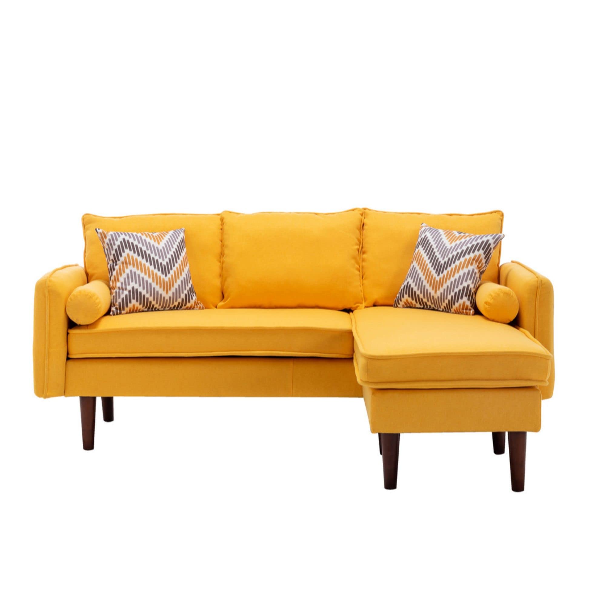 Lilola Home Mia Yellow Sectional Sofa Chaise with USB Charger & Pillows