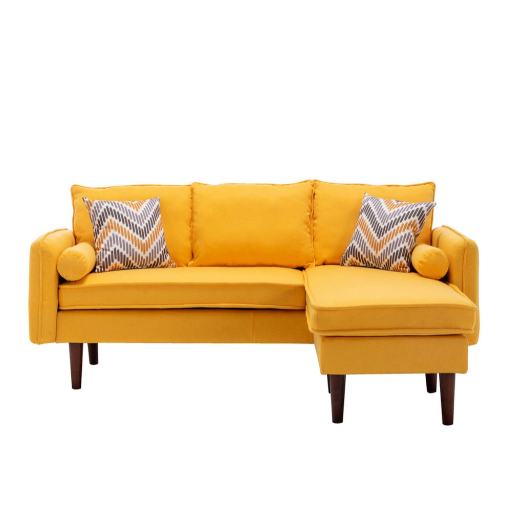 Lilola Home Mia Yellow Sectional Sofa Chaise with USB Charger & Pillows