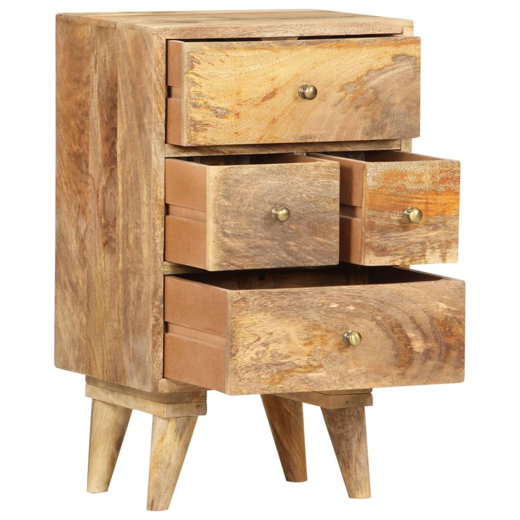 vidaXL Solid Mango Wood Bedside Cabinet - Versatile Nightstand with 4 Drawers and Beautiful Natural Finish - Dimensions: 14.2"x11.8"x23.6"