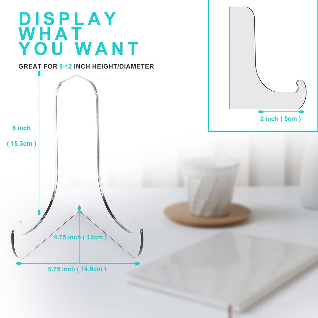 Boloyo 60-Degree Angle Acrylic Plate Display Stand , 6 Inch 5Pc Clear Acrylic Display Holder Easel Base For Home Office Kitchen