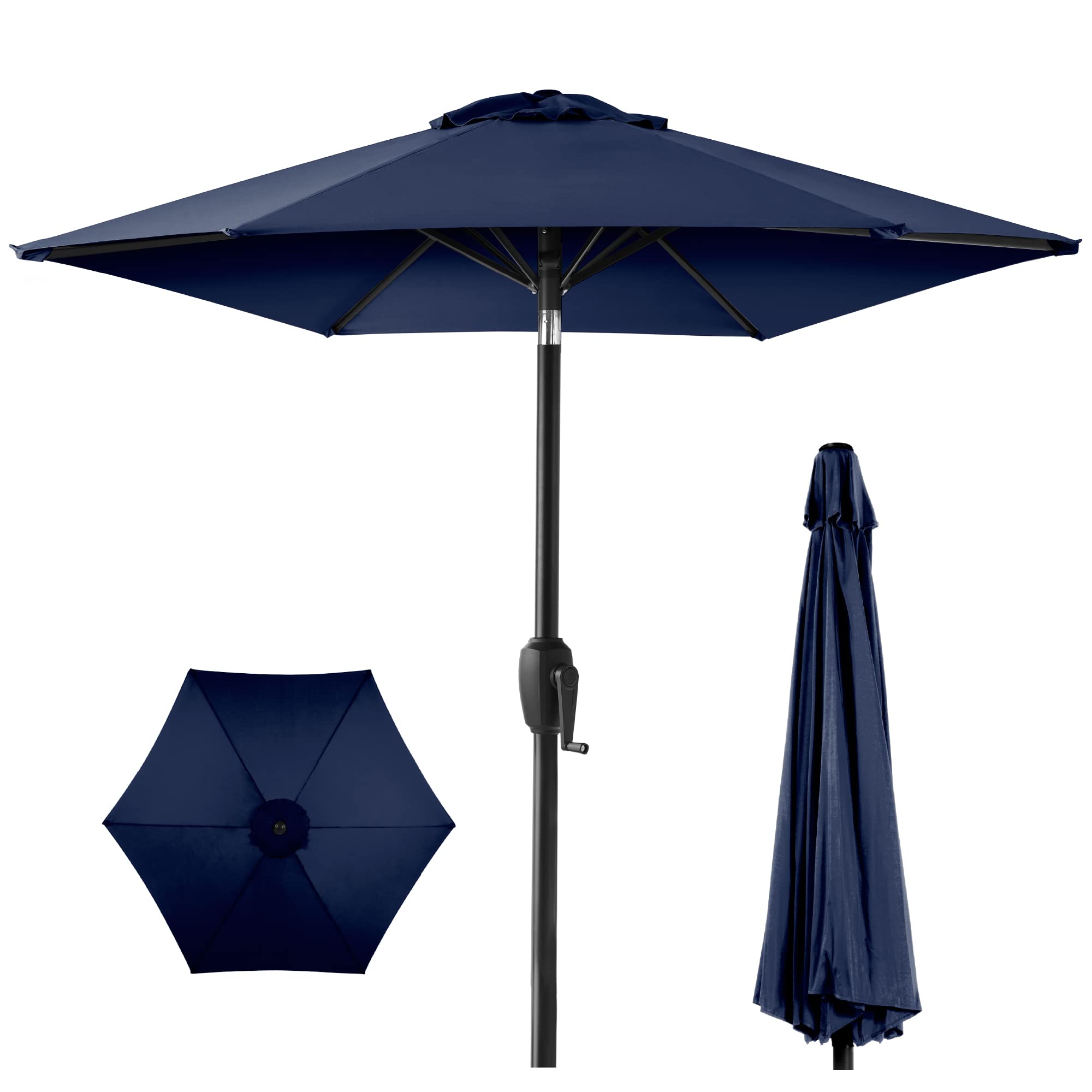 Best Choice Products 7.5Ft Heavy-Duty Round Outdoor Market Table Patio Umbrella W/Steel Pole, Push Button Tilt, Easy Crank Lift - Navy Blue