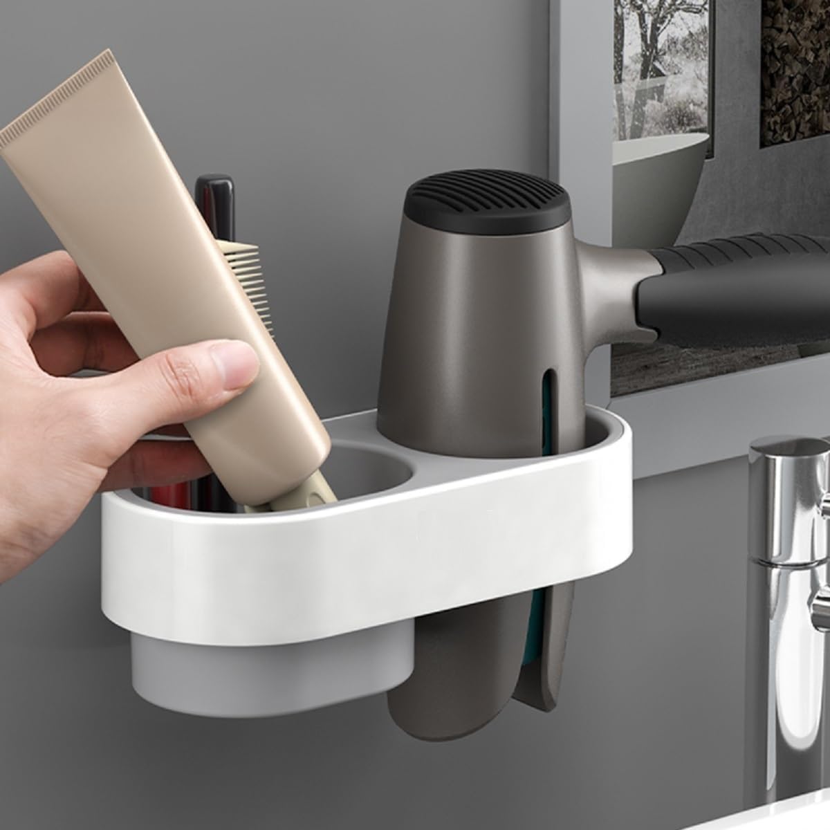 GALV Hair Dryer Holder  Hair Tool Organizer Wall Mount/Adhesive Blow Dryer Holder Cabinet Door Bathroom Organizer for Hair Drye