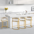 Rongbuk Set of 4 Beige Modern Velvet Bar Stools with Barrel Backrest, Upholstered Seat, and Gold Metal Footrest - 25.6-Inch Seat