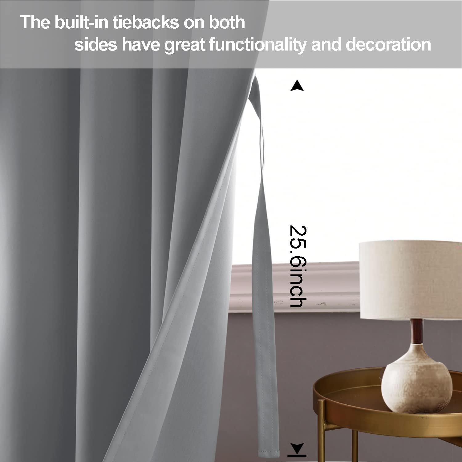 Jiuzhen Light Grey Blackout Curtains With Tiebacks Thermal Insulated, Light Blocking Noise Reducing Grommet Curtains For Bedroom And Living Room, Set Of 2 Window Curtain Panels, 70 X 84 Inch Length