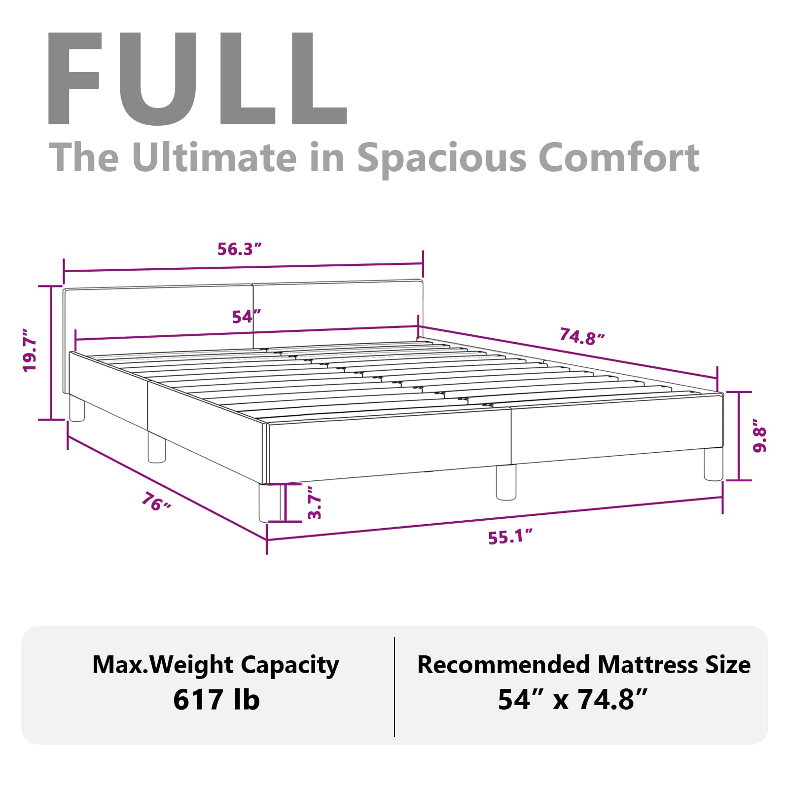 vidaXL Fabric Bed Frame Platform Bed, Scandinavian Style/Slats Support/No Box Spring Needed/Without Mattress/Easy Assembly, Light Grey Full Bed