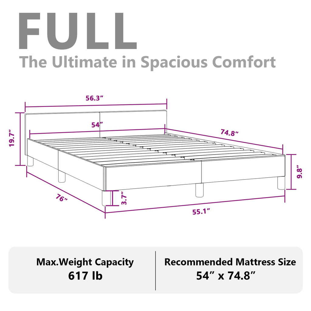 vidaXL Fabric Bed Frame Platform Bed, Scandinavian Style/Slats Support/No Box Spring Needed/Without Mattress/Easy Assembly, Light Grey Full Bed