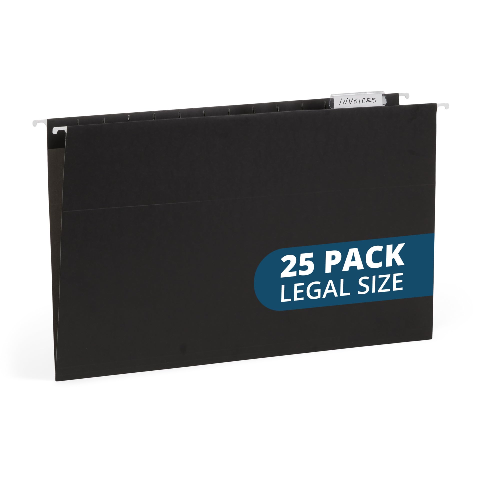 25 Blue Summit Supplies Legal Size Hanging File Folders - Black Hanging File Folders For Filing Cabinet, Durable 11 Pt Paper Wit