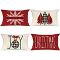 Geeory Christmas Pillow Covers 12X20 Set Of 4 For Xmas Decorations Buffalo Plaid Christmas Tree Joy Snow Merry Christmas Pillows