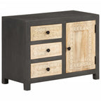 vidaXL Sideboard - Solid Mango Wood Cabinet/Drawer - Gray & White, 29.5"x13.8"x21.7" - Hand Carved Modern Furniture Piece