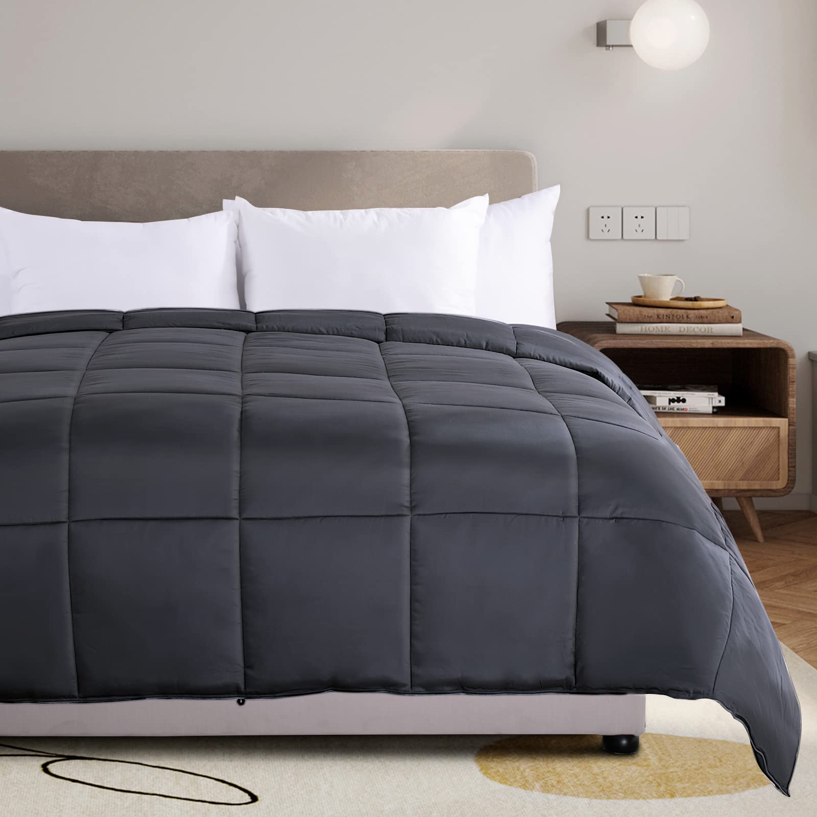 Nexhome Pro Organic Natural Bamboo Cooling Comforter,Dark Grey 90' L X 108' W King Lightweight Down Alternative Cool Duvet Ins