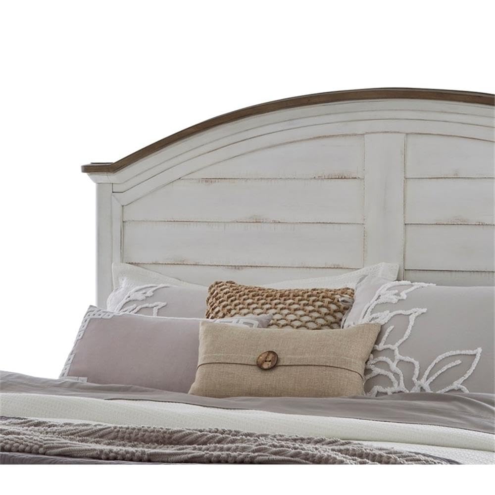 American Woodcrafters Meadowbrook White-Washed Wood Farmhouse Queen Size Arched Panel Headboard