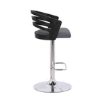 HomeRoots Wood, Metal, Foam Faux Leather Gray Faux Leather Black Wood and Chrome Adjustable Swivel Bar Stool