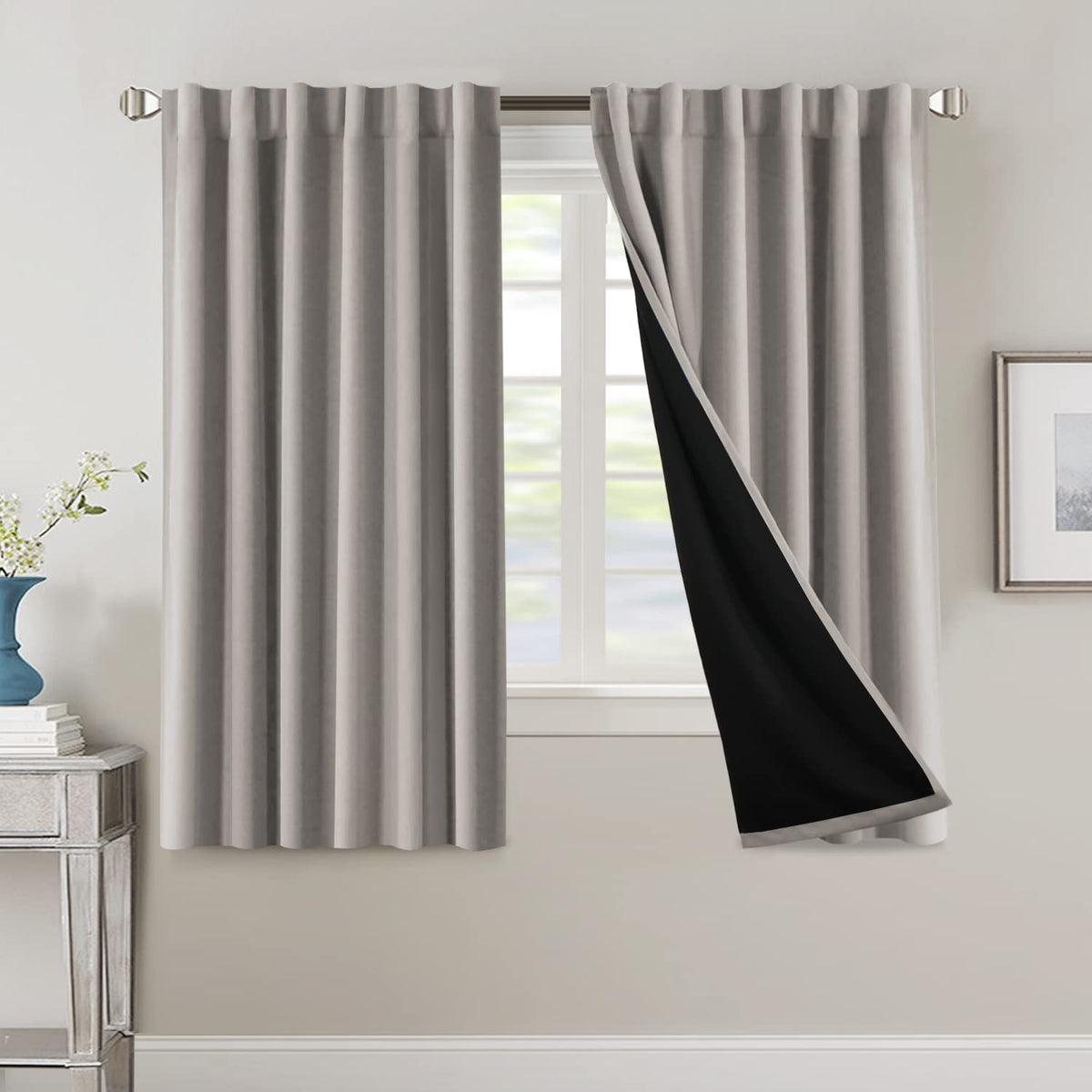 H.VERSAILTEX 100% Blackout Curtains for Bedroom with Black Liner Full Room Darkening Curtains 63 Inches Long Thermal Insulated B