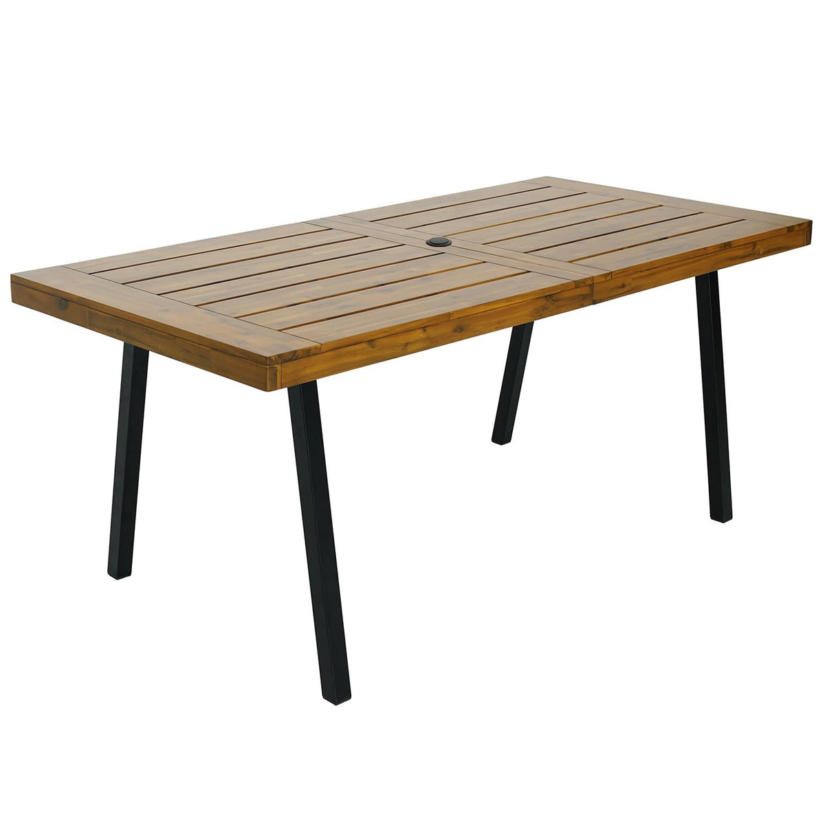 Virvla Patio Dining Table Outdoor Acacia Wood Rectangular Table With Umbrella Hole 68'' X 33'' X 29'' - Wood Brown