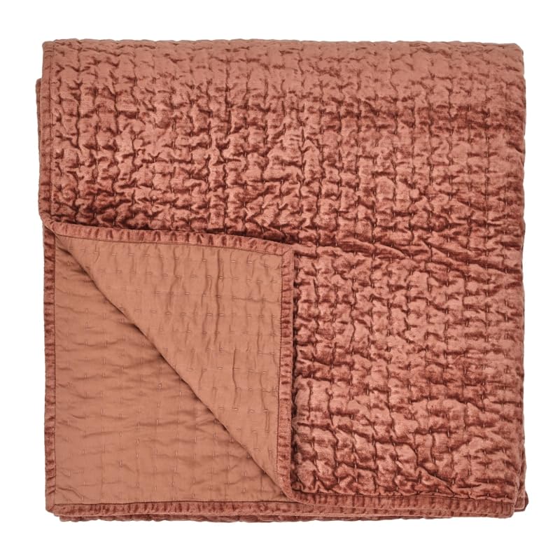 Kosas Home Dimitry 92" Velvet and Cotton Sateen Queen Quilt in Terracotta Orange