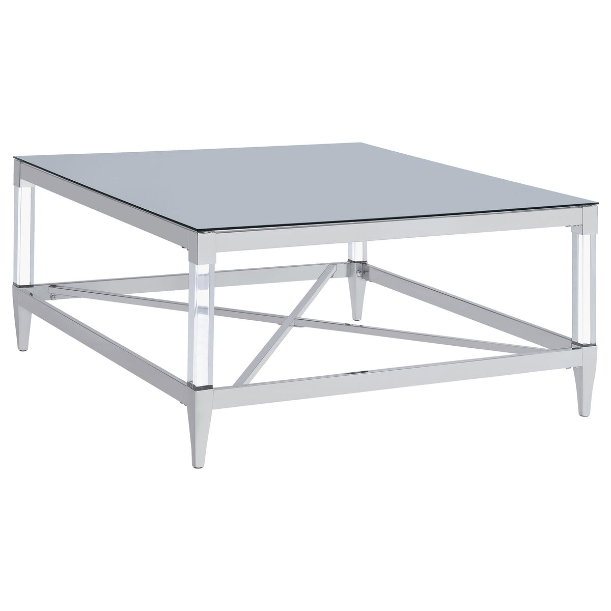 Coaster Home Furnishings Lindley Square Coffee Table with Acrylic Legs and Tempered Mirror Top Chrome