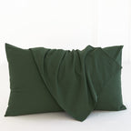 Moomee Bedding Pillowcases Pack Of 2 100% Washed Cotton Linen Like Textured Breathable Durable Soft Comfy (Forest Green, Standar