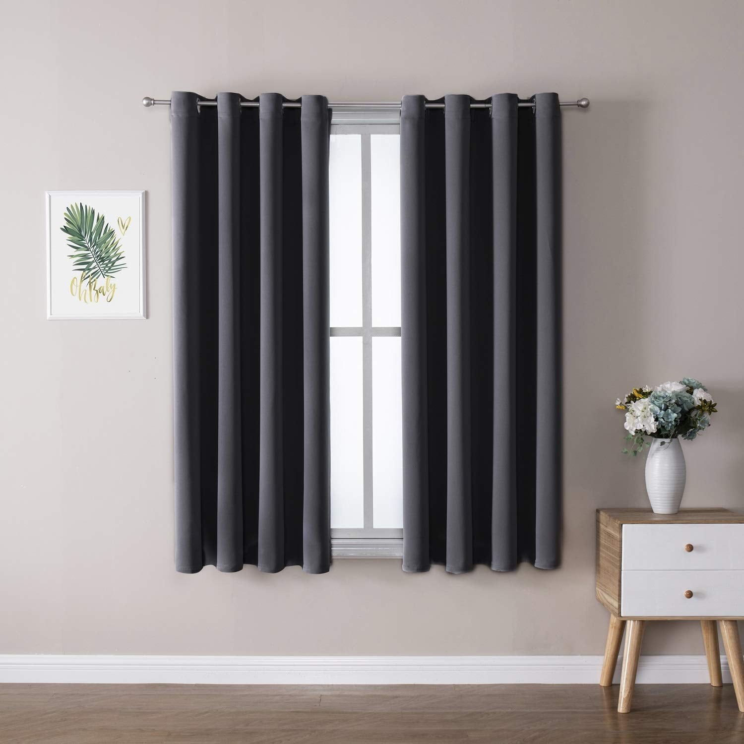 ChrisDowa Grommet Room Darkening Curtains for Bedroom and Living Room - 2 Panels Set Thermal Insulated Blackout Curtains (Dark G