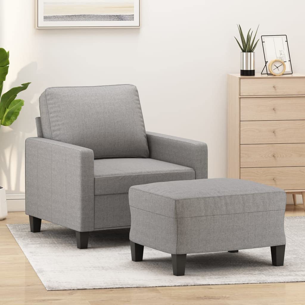 vidaXL Fabric Sofa Chair with Footstool - Light Gray, Comfortable Seating with Thickly Padded Armchair, Breathable and Durable Material, Stable Frame, Ideal for Living Room or Office