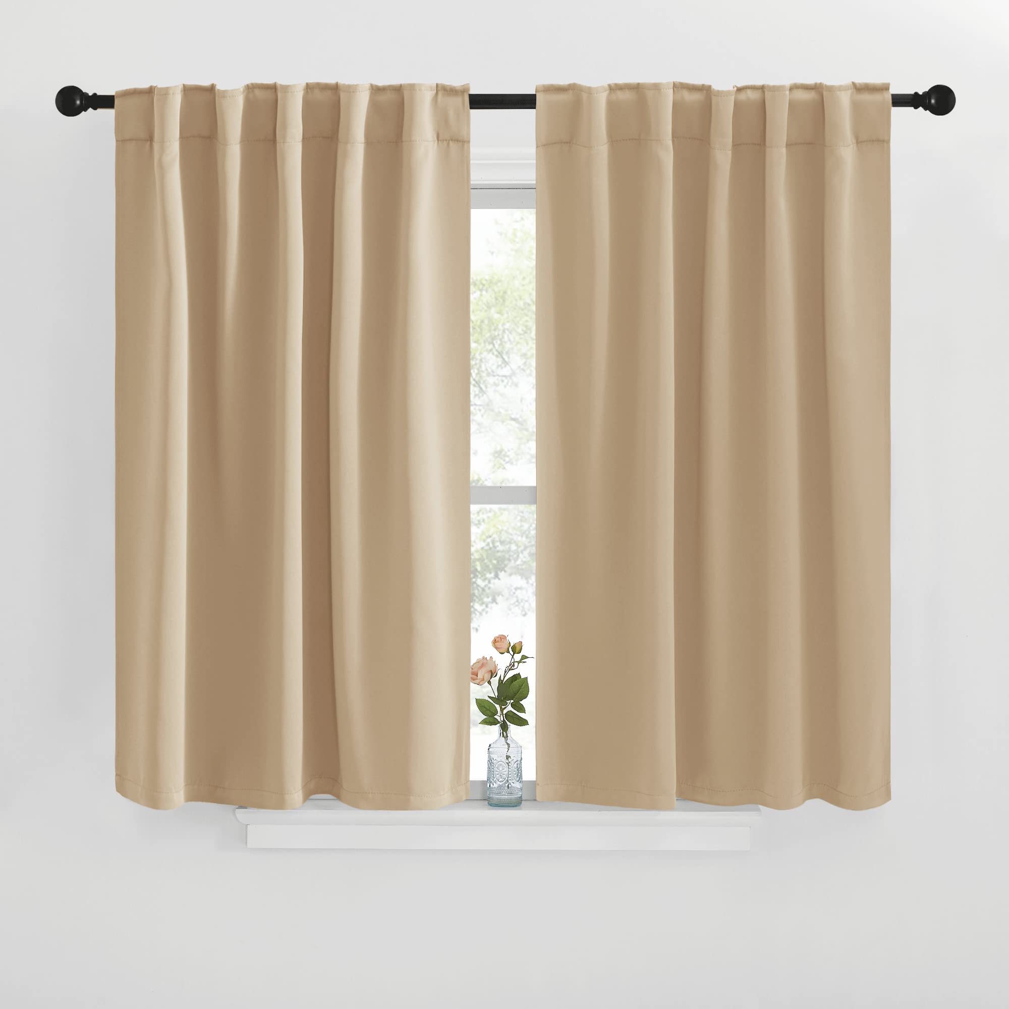 Nicetown Window Treatment Curtains Room Darkening Drapes - (Biscotti Beige Color) 42 Width X 40 Drop Each Panel, 2 Panels Set, Curtains And Draperies For Kitchen