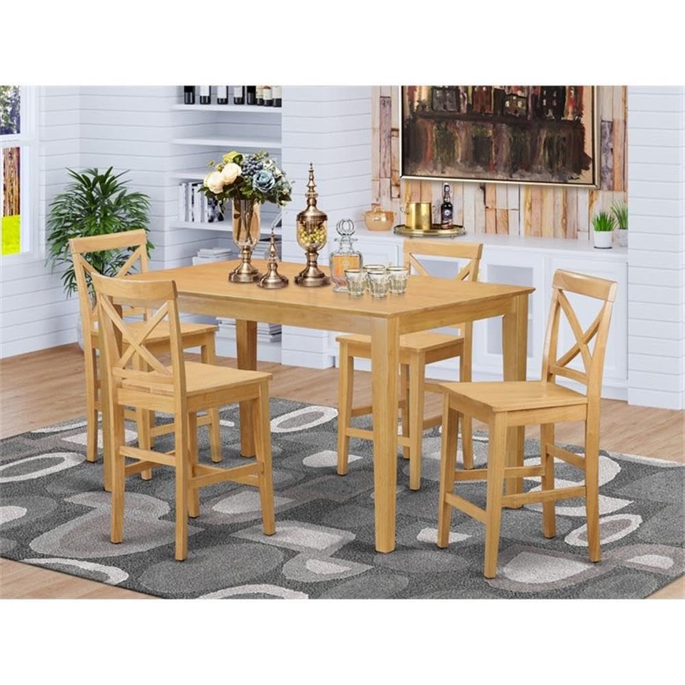 East West Furniture CAPB5H-OAK-W 5 Piece Kitchen Counter Height Dining Table Set Includes a Rectangle Pub Table and 4 Dining Room Chairs, 36x60 Inch, Oak