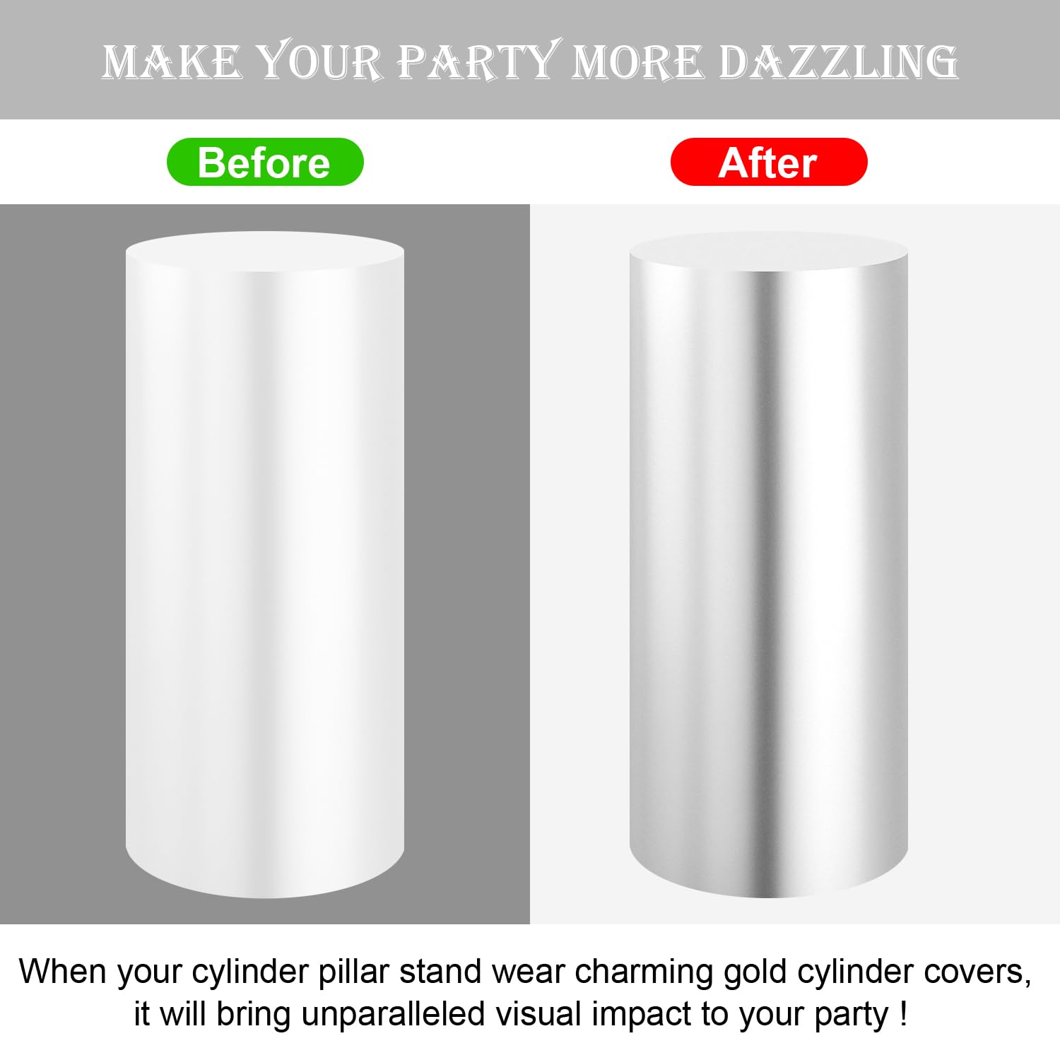 Saitimade Set Of 3 - Silver Cylinder Pedestal Stand Covers, Flexible Cylinder Stand Covers For Party, Wedding Or Birthday Event