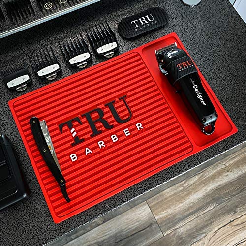 TRU BARBER MAT 14   X 9    (Red) Flexible PVC Station Mat, Professional Mat, Salon and Barbershop Work Station Pads, Beauty Salo