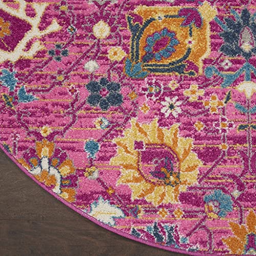 HomeRoots 100% Polypropylene 5’ Round Fuchsia and Orange Distressed Area Rug