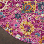 HomeRoots 100% Polypropylene 5’ Round Fuchsia and Orange Distressed Area Rug