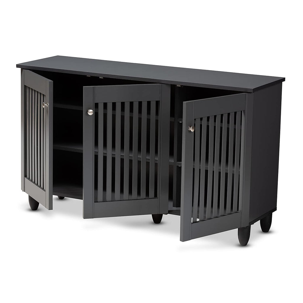 Baxton Studio Fernanda Modern and Contemporary Dark Gray 3-Door Wooden Entryway Shoe Storage Wide Cabinet