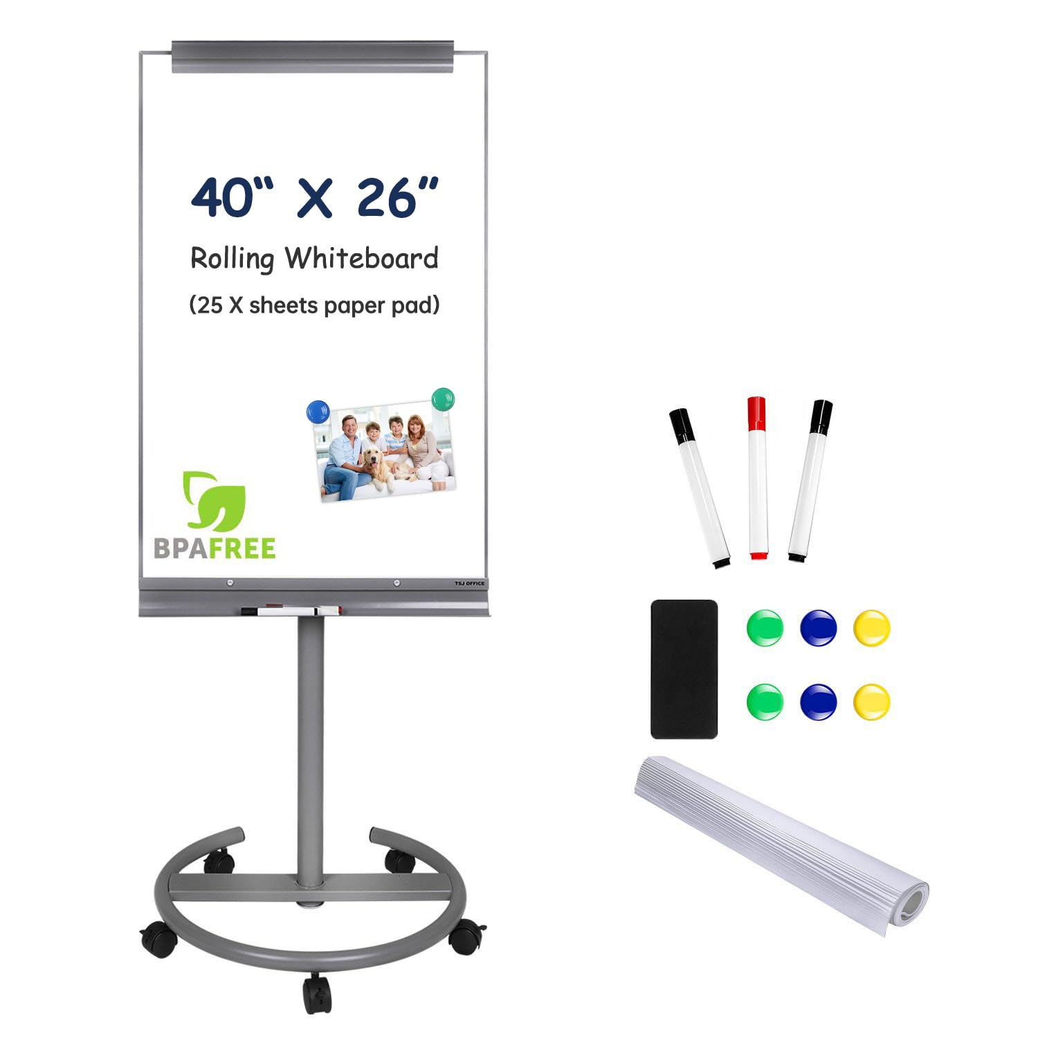 Tsj Office Mobile Standing Whiteboard - 40 X 26 Inches Dry Erase White Board Tripod Whiteboard With Rolling Stand Flipchart Ease