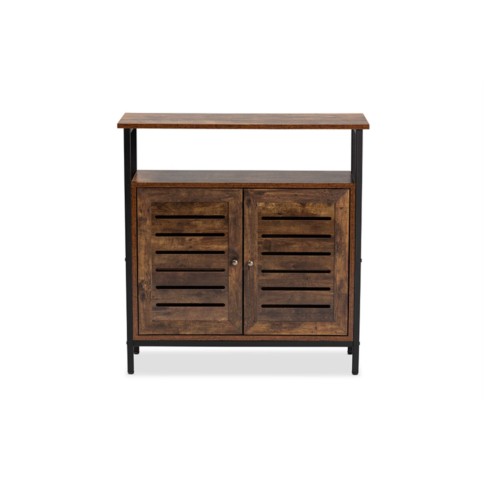 Wholesale Interiors Baxton Studio Wayland Brown Finished Wood and Gray Metal 2-Door Shoe Cabinet