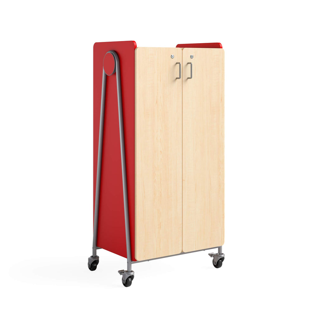 Safco Products 3935RED Whiffle Typical 15, Double Column 14-Tote 2-Shelf Doored Rolling Storage Cart with Magnetic Dry-Erase Back, Red, 60" H, Tall