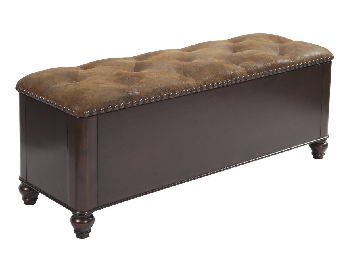 American Furniture Classics Tufted Seat Wooden Gun Concealment Bench with Cushioned, Medium Brown