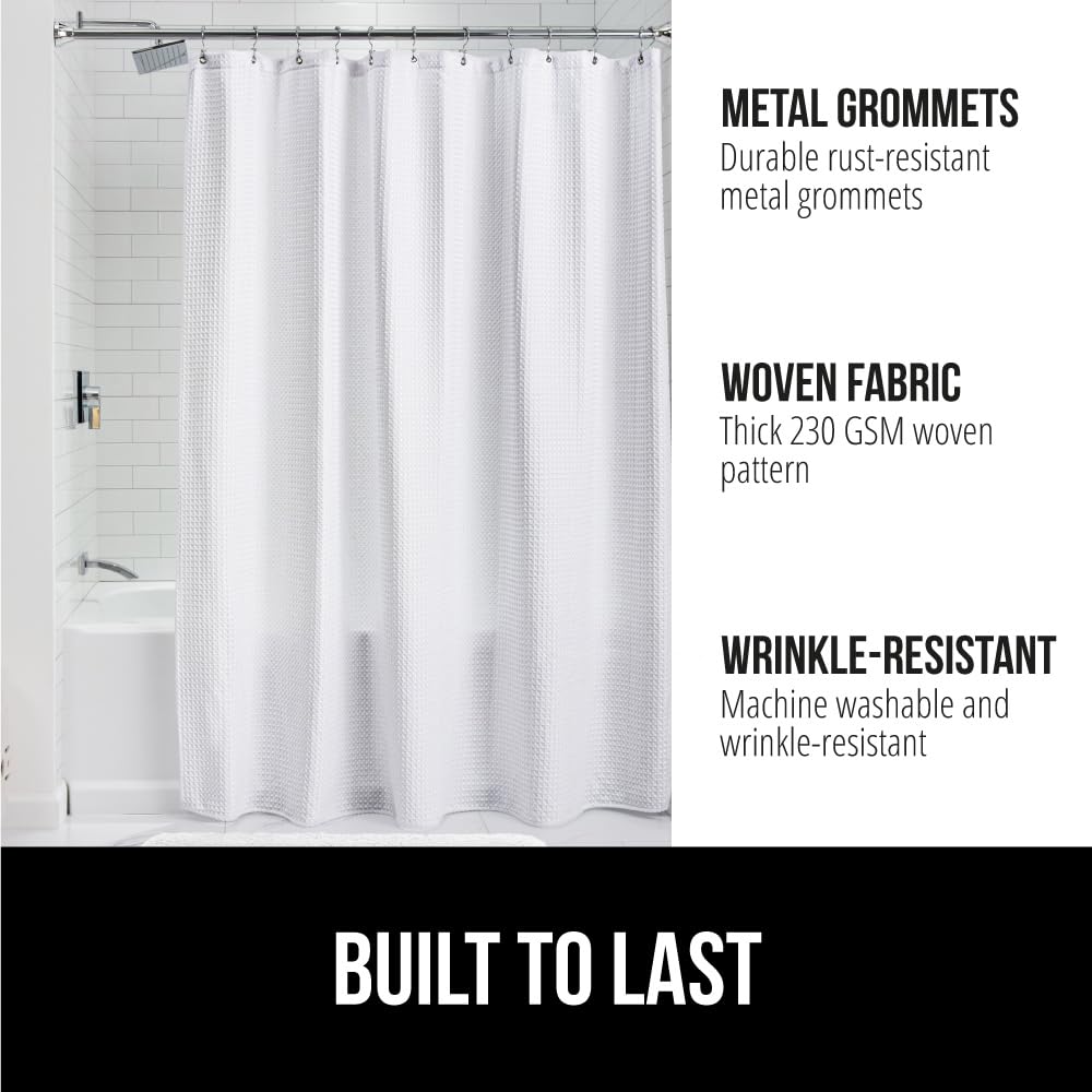Gorilla Grip Waffle Shower Curtain, Thick Weighted Fabric, Wrinkle And Rust Resistant, Classic Hotel Quality Design, Heavy Duty Long Curtains For Bathroom Showers, Bath Tubs, Machine Wash, 72X72 White