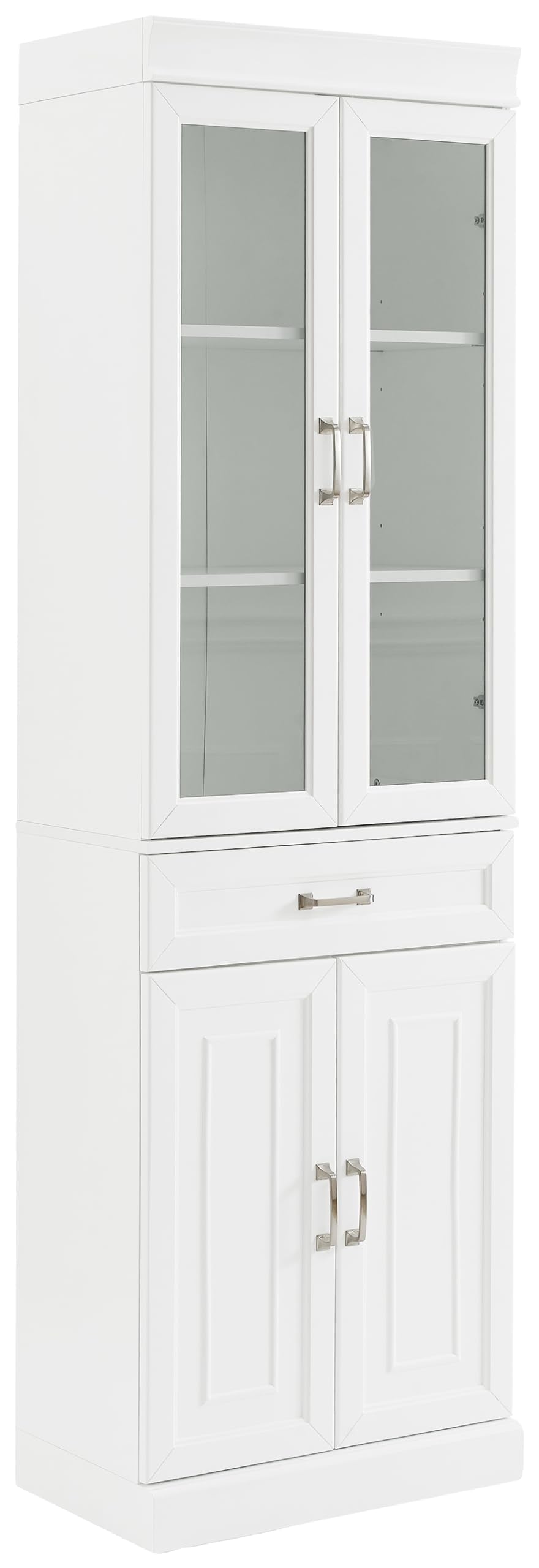 Crosley Furniture Stanton Glass Door Pantry Storage Cabinet with Shelves, Kitchen, Dining, or Laundry Room, White