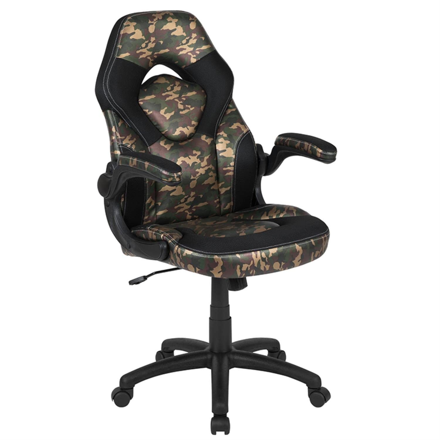 Flash Furniture Black Gaming Desk And Camouflage/Black Racing Chair Set With Cup Holder, Headphone Hook, And Monitor/Smartphone Stand