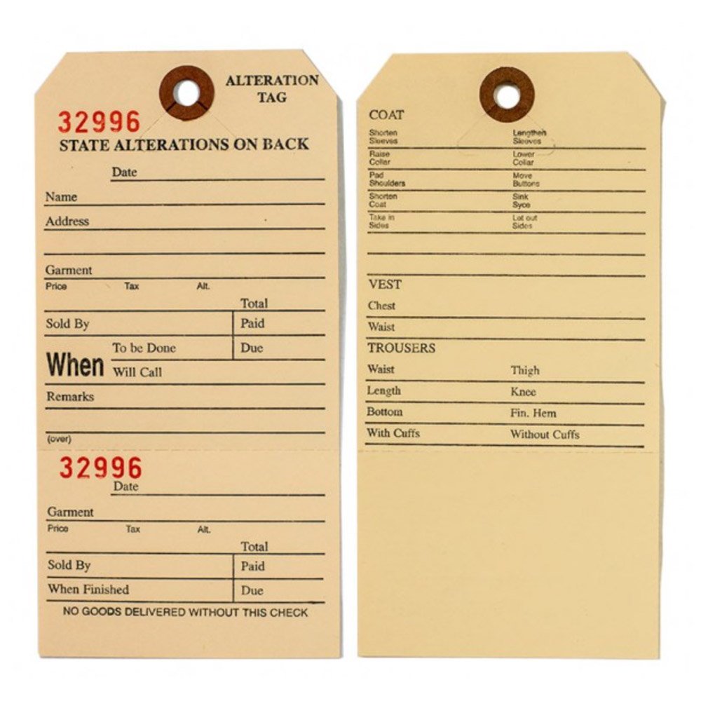 Nahanco 85A Deluxe Buttonhole Alteration Tags, Unstrung, Manila - 500/Pack