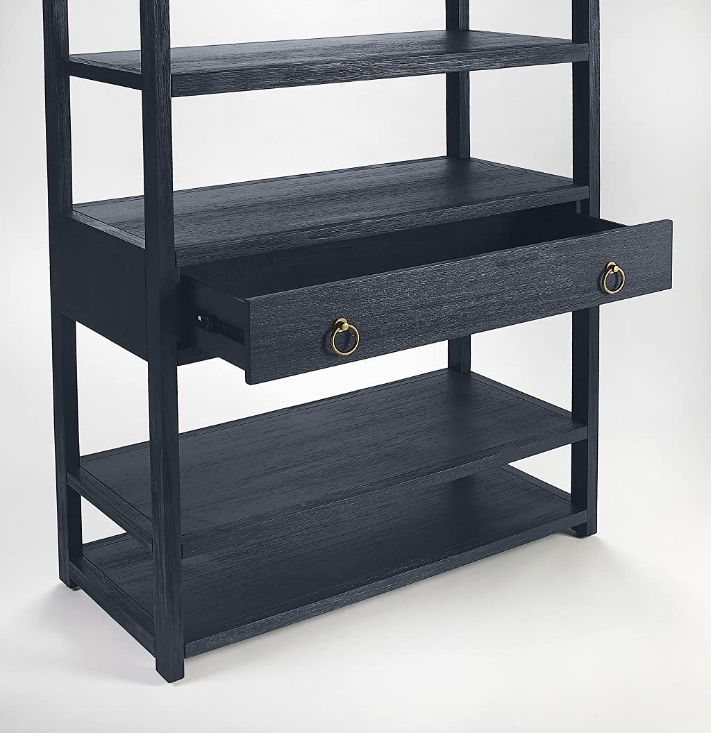 HomeRoots Acacia, Rubberwood Lark Navy Blue Bookshelf