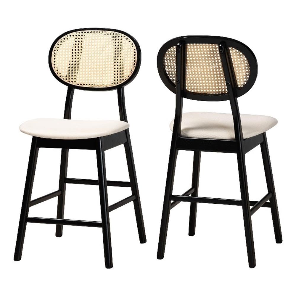 Baxton Studio Darrion Mid-Century Fabric Counter Stool, Cream/Black/Light Brown, 2/Set (235-2P-13311-HT)