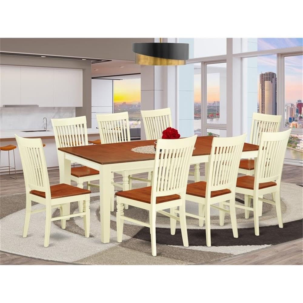 East West Furniture Quwe9-Bmk-W 9 Piece Dining Room Furniture Set Includes A Rectangle Wooden Table With Butterfly Leaf And 8 Kitchen Dining Chairs, 40X78 Inch, Buttermilk & Cherry