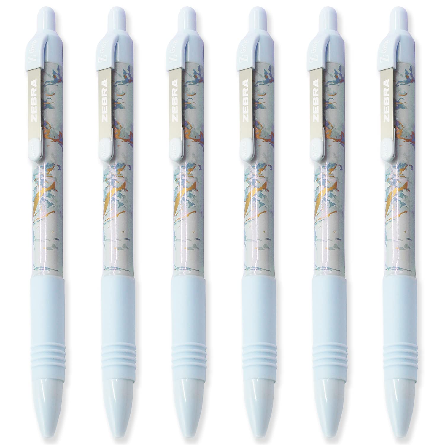 Zebra Z-Grip Smooth - Retractable Ballpoint Pen - Pack Of 6 - Black Ink - Blush Blue With Wrap Barrel Design