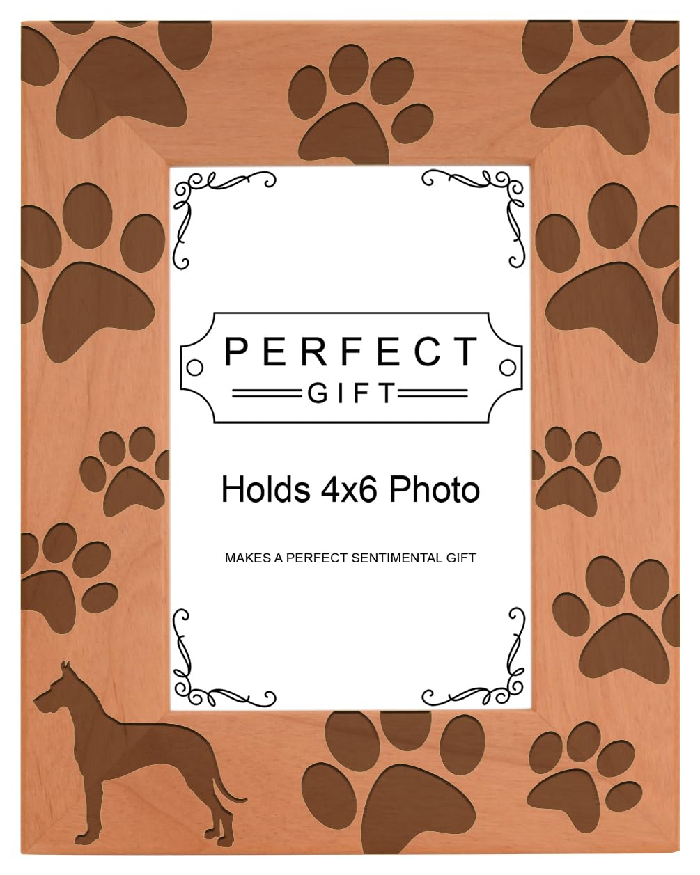 Gifts For All By Rachel Olevia Dog Lover Gift Great Dane Paw Prints Natural Wood Engraved Portrait 4x6 Picture Frame Wood