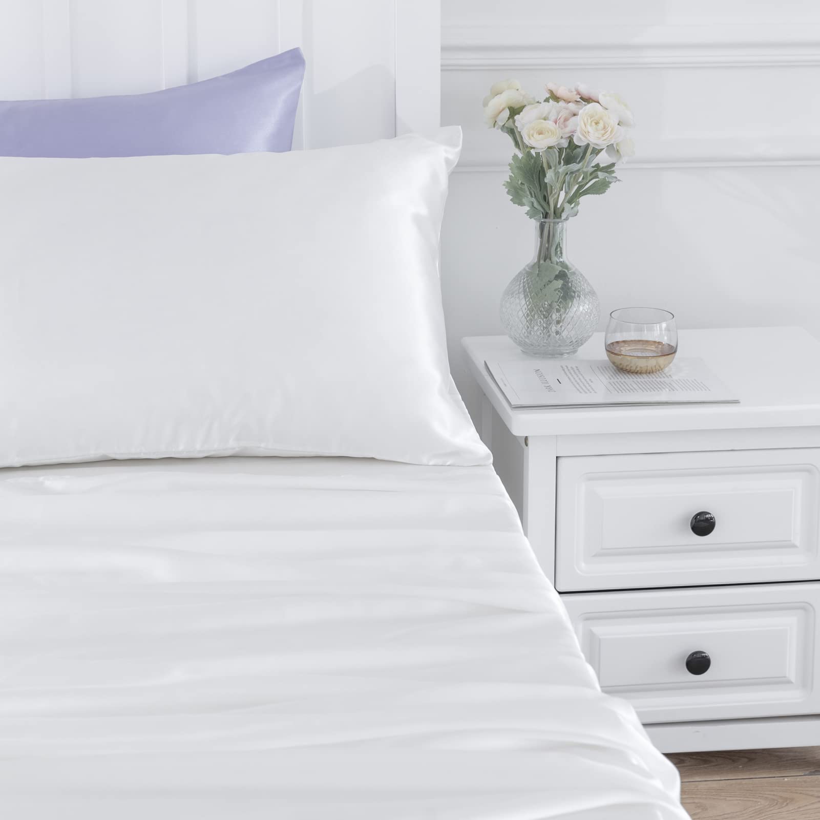 Golal Satin Sheets Twin Size - 3 Pieces Luxury Silky Soft Bed Sheets For Kids, Wrinkle-Free White Satin Silk Sheet Set With 1 Deep Pocket Fitted Sheet, 1 Flat Sheet, 1 Pillow Case