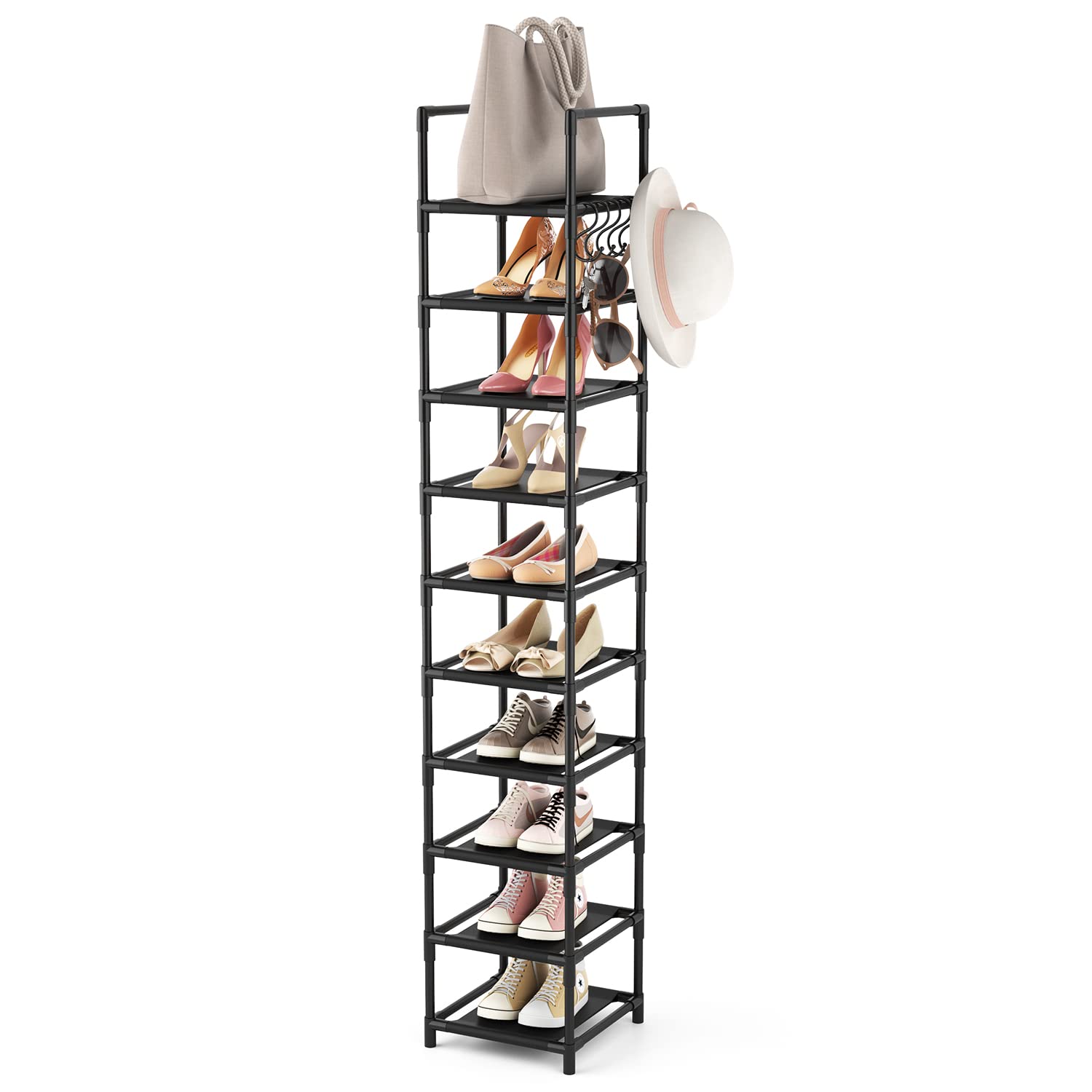 Lanteful Tall Narrow Shoe Rack For Entryway, 10-Tier Sturdy Metal Shoe Shelf Storage 10-15 Pairs Of Shoes And Boots, Space Savin