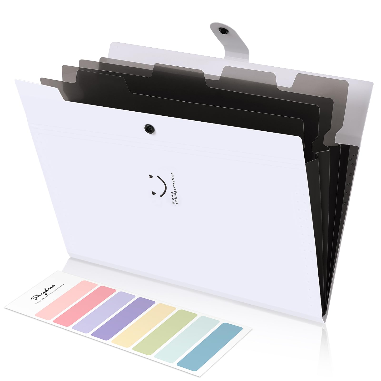Skydue 5 Pocket Expanding File Folder, Letter Size Portable Accordion Folders For Documents For School Office, White
