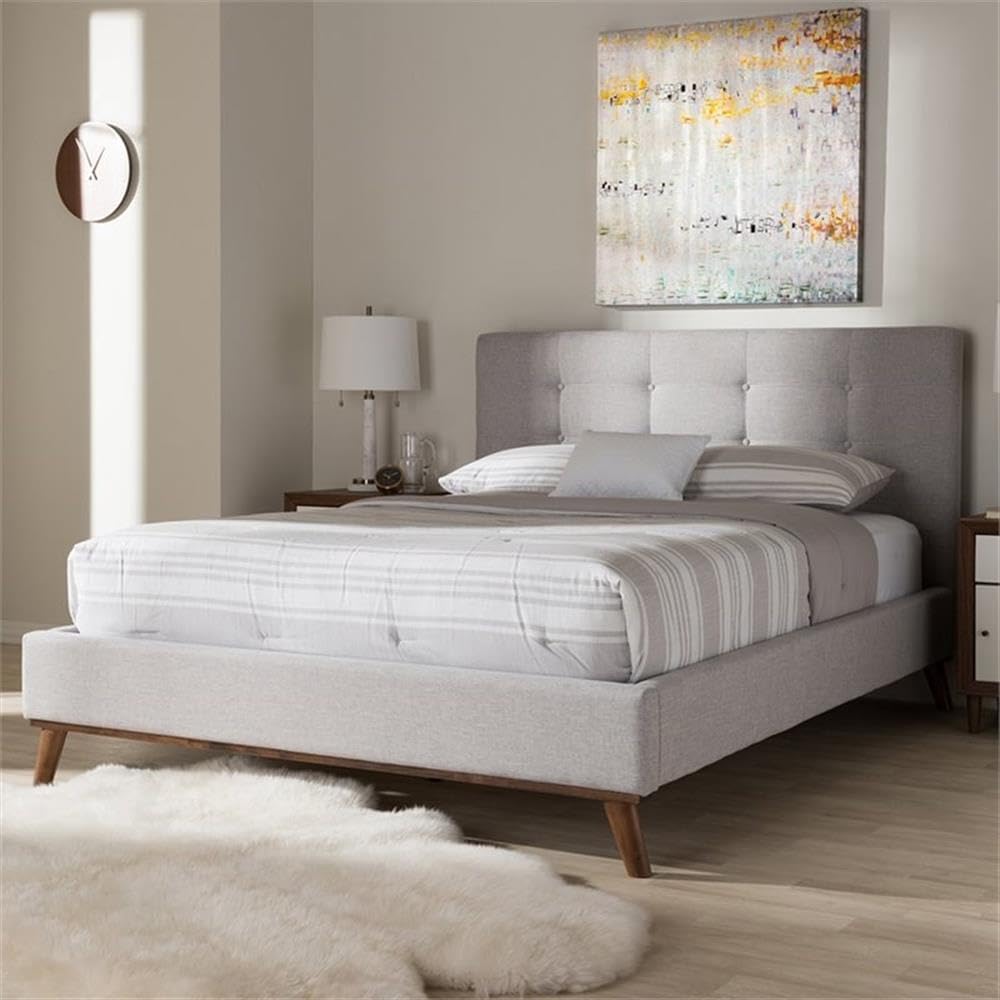 Baxton Studio Valencia Upholstered Full Platform Bed in Grayish Beige